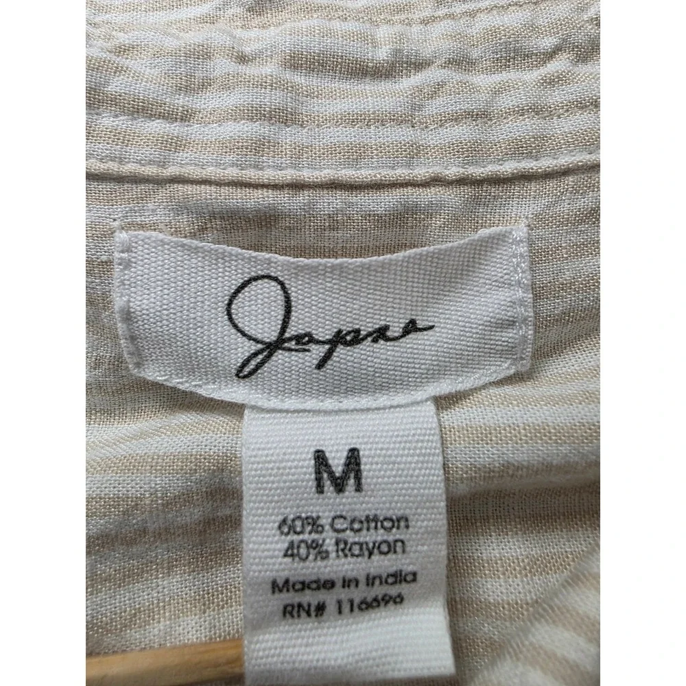 Japna M Tan‎ Beige Striped Boyfriend Button Up Linen Blend Casual Shirt Blouse
